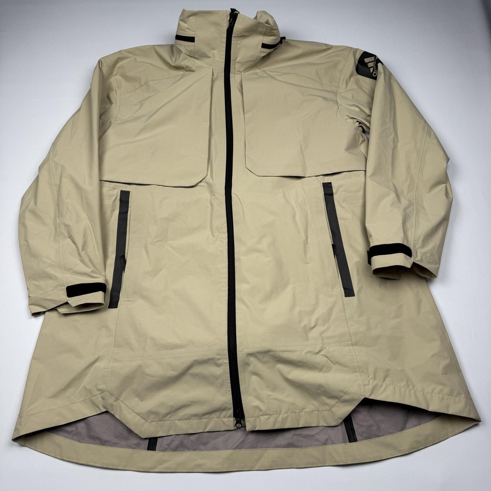 Adidas MYSHELTER Jacket Mens Medium Beige RAIN.RDY Waterproof Long Hiking Coat